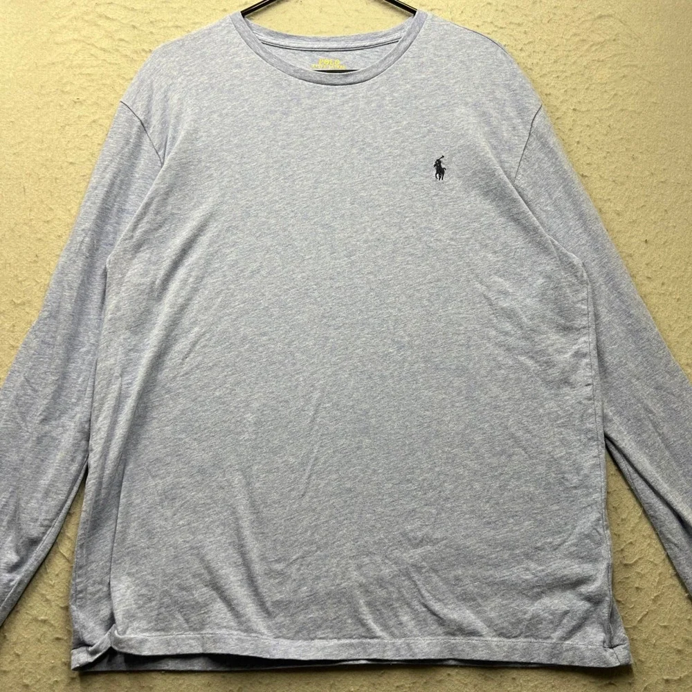Polo Ralph Lauren Mens Long Sleeve T-Shirt Blue Heather Pony Logo Large 2212